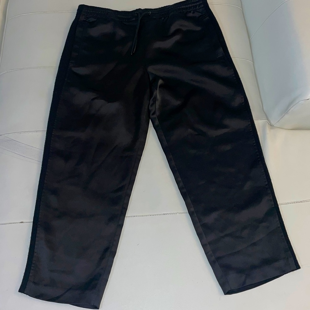 Alexander Wang black satin jogger trouser with wool side panel